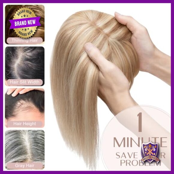 Human Hair Topper with Bangs for Thin Hair, 6 Inch Length, Handmade Lace Base main image 5